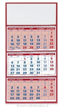 Tridelni stenski koledar, rdeč