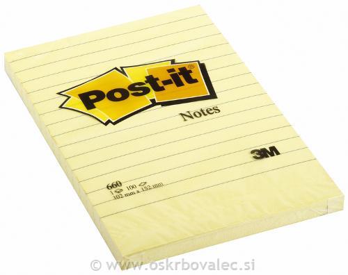 3M Post-it 660 CANARY črtan blok.