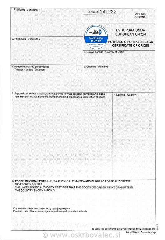 Potrdilo o nepreferencialnem poreklu bla